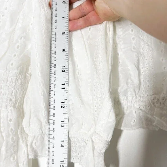 Missguided Women White Cord Broderie Tie Crop Top Eyelet Plunge V-Neck 6 NWT - Picture 6 of 12